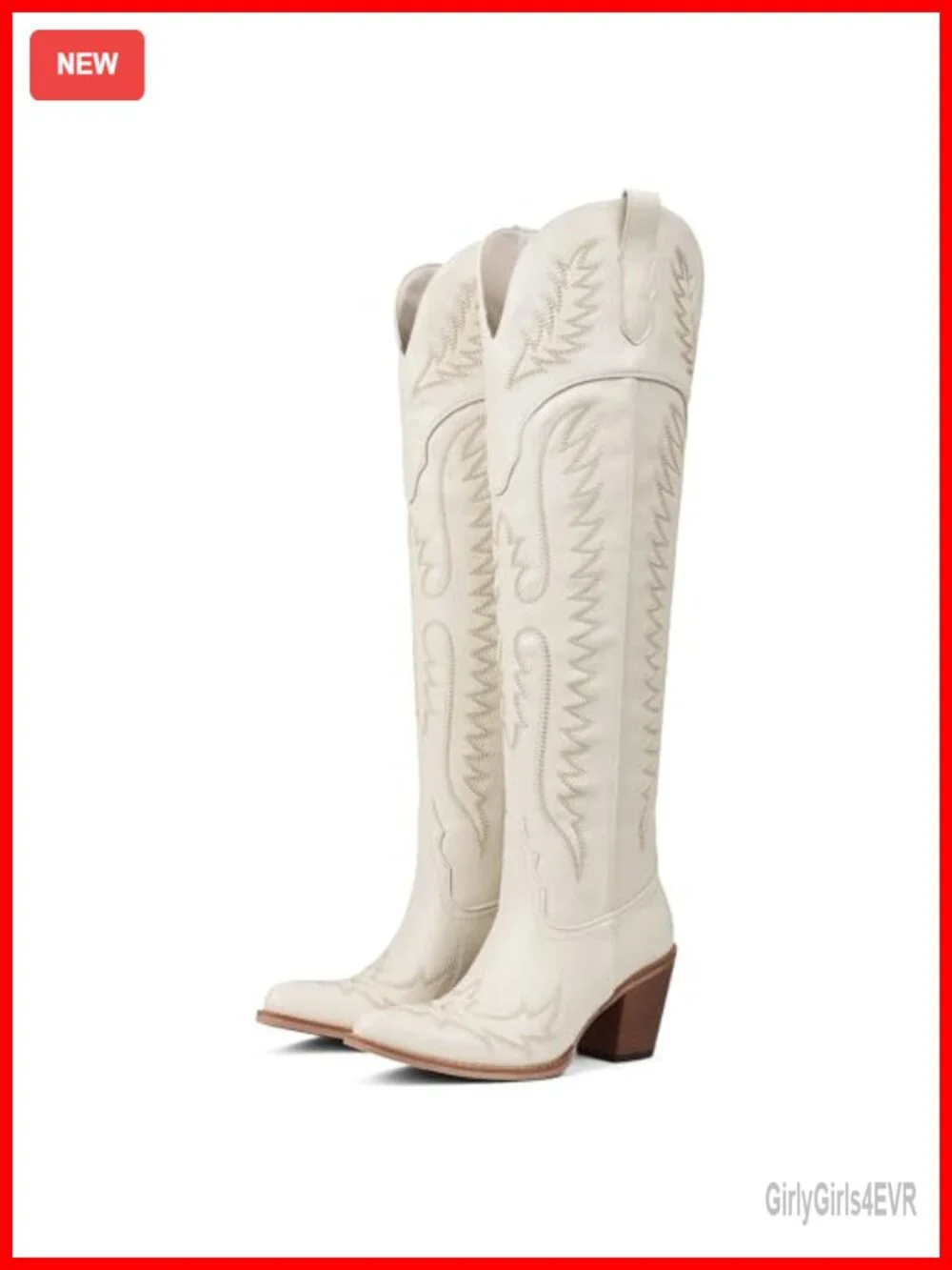 Over the Knee Cowboy Boots Women Western Pointed Toe Leather Block Heel Slip On
